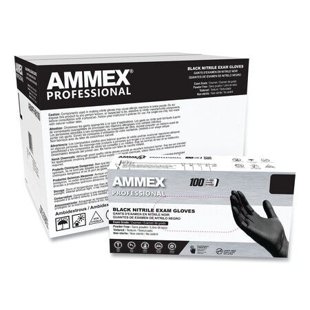 Ammex Professional Gloves, 3 mil Palm, 100 PK, Black ABNPF48100